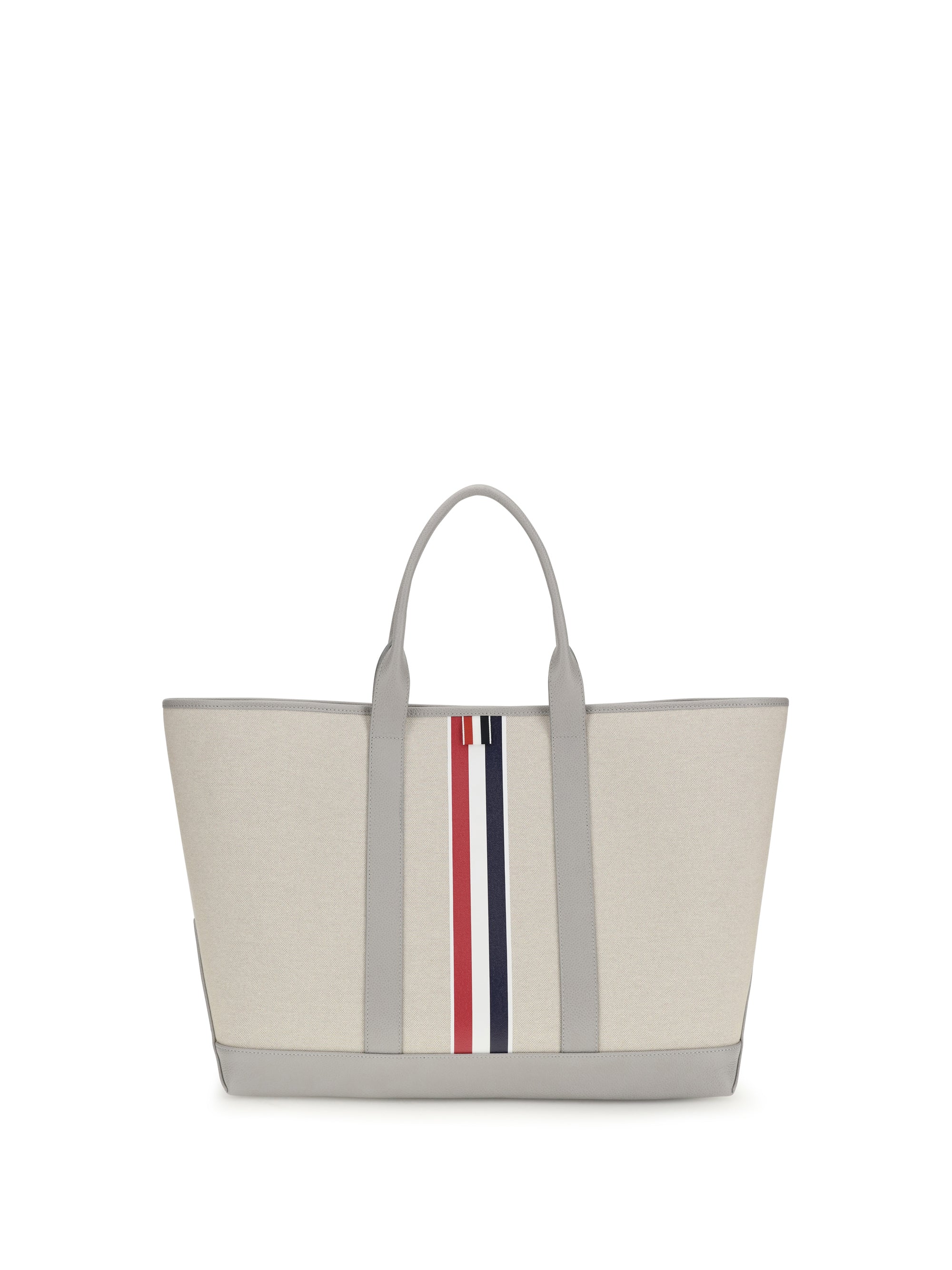 Thom Browne Canvas with Leather Trim Tote Bag — Beige