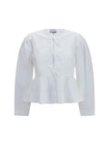 Ganni Cotton Poplin with Bow Ties Blouse — White