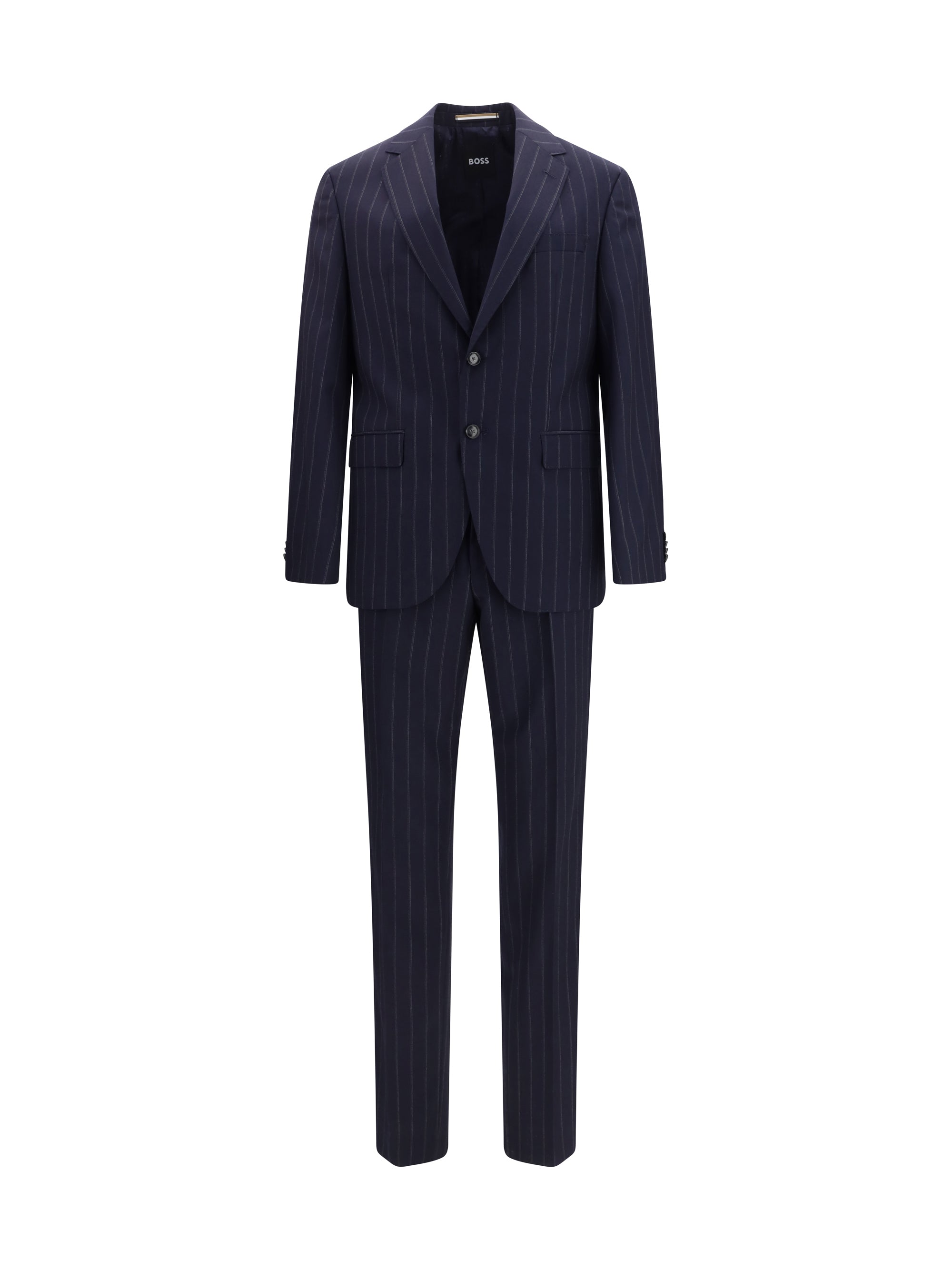 Hugo Boss Black Striped Merino Wool Suit — Navy
