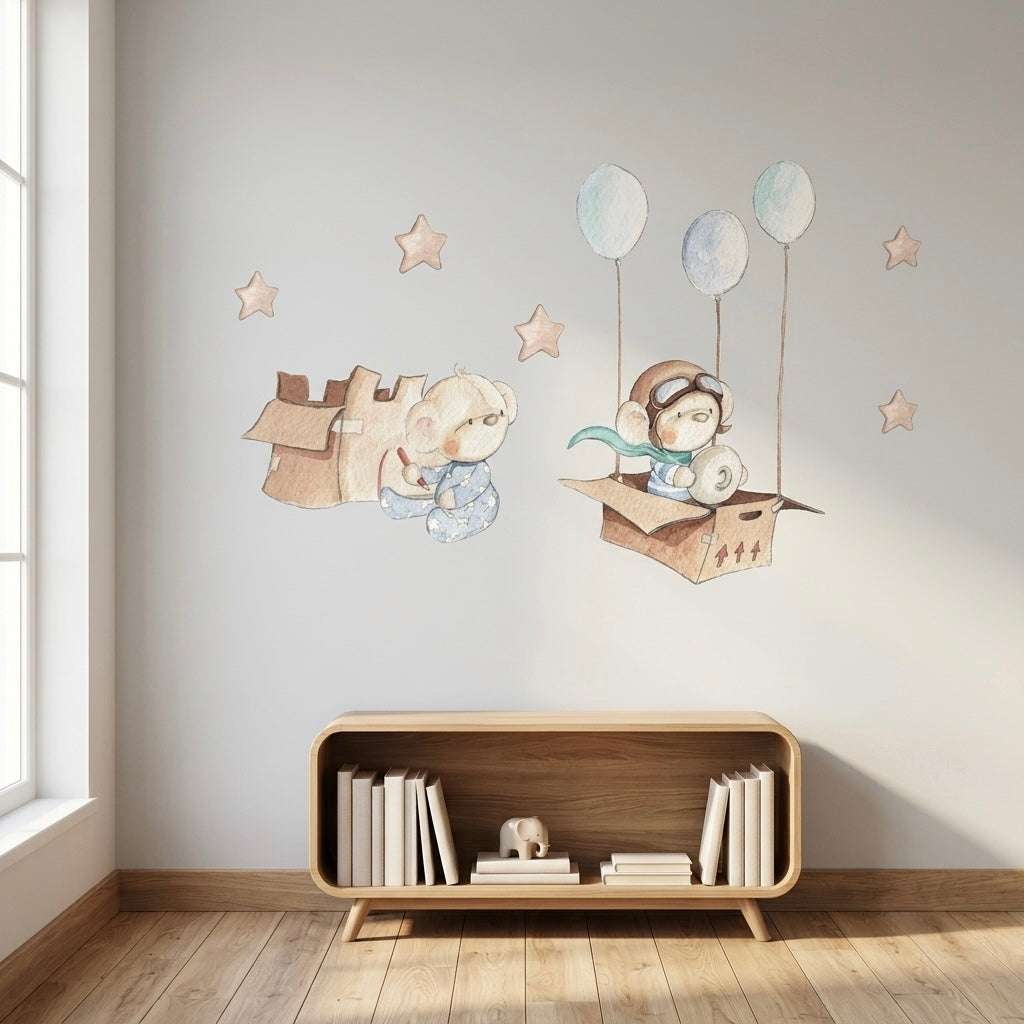 Vinilo Decorativo Infantil - una caja y globos UNA CAJA