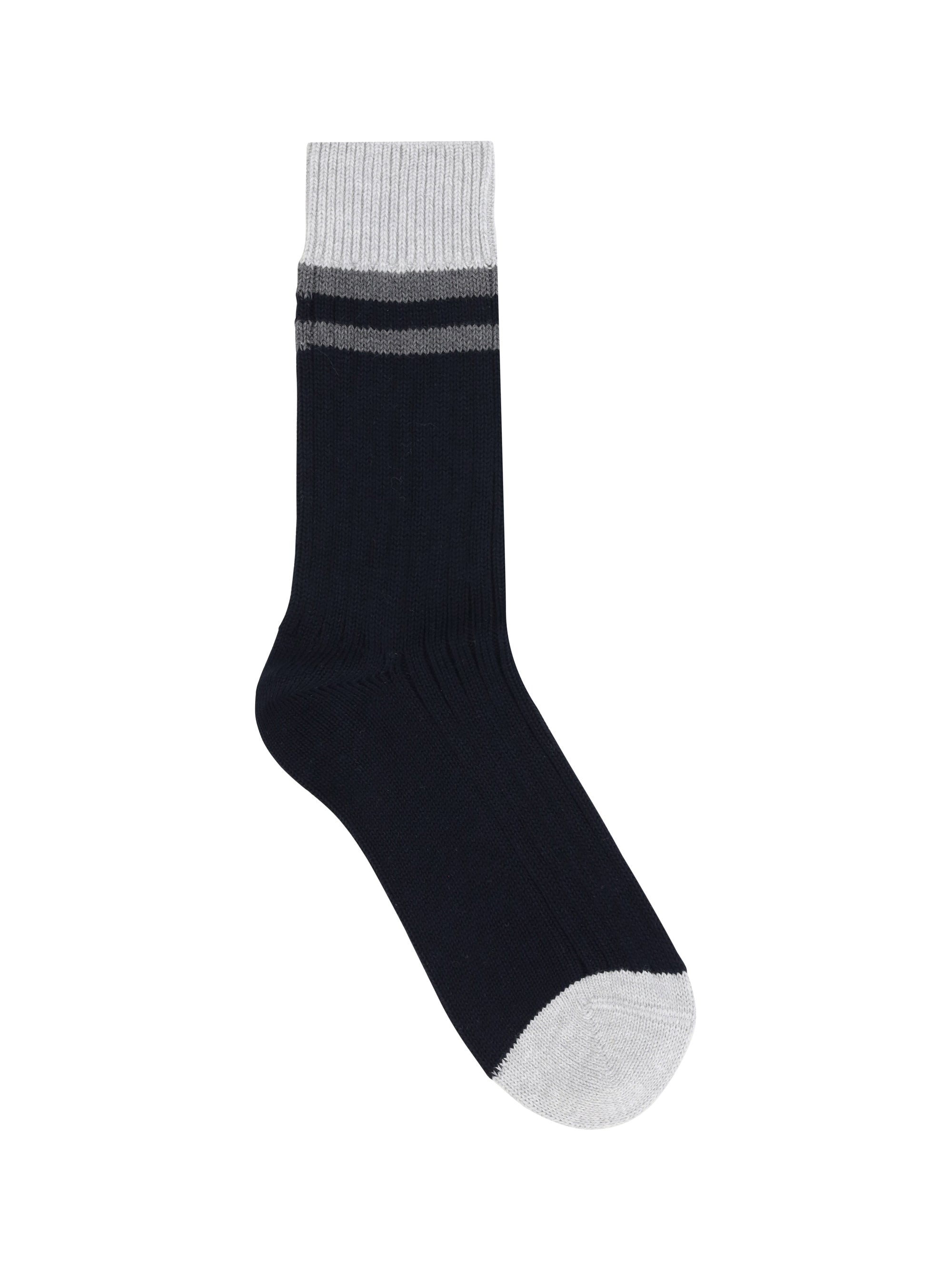 Brunello Cucinelli Ribbed Cotton Socks — Navy