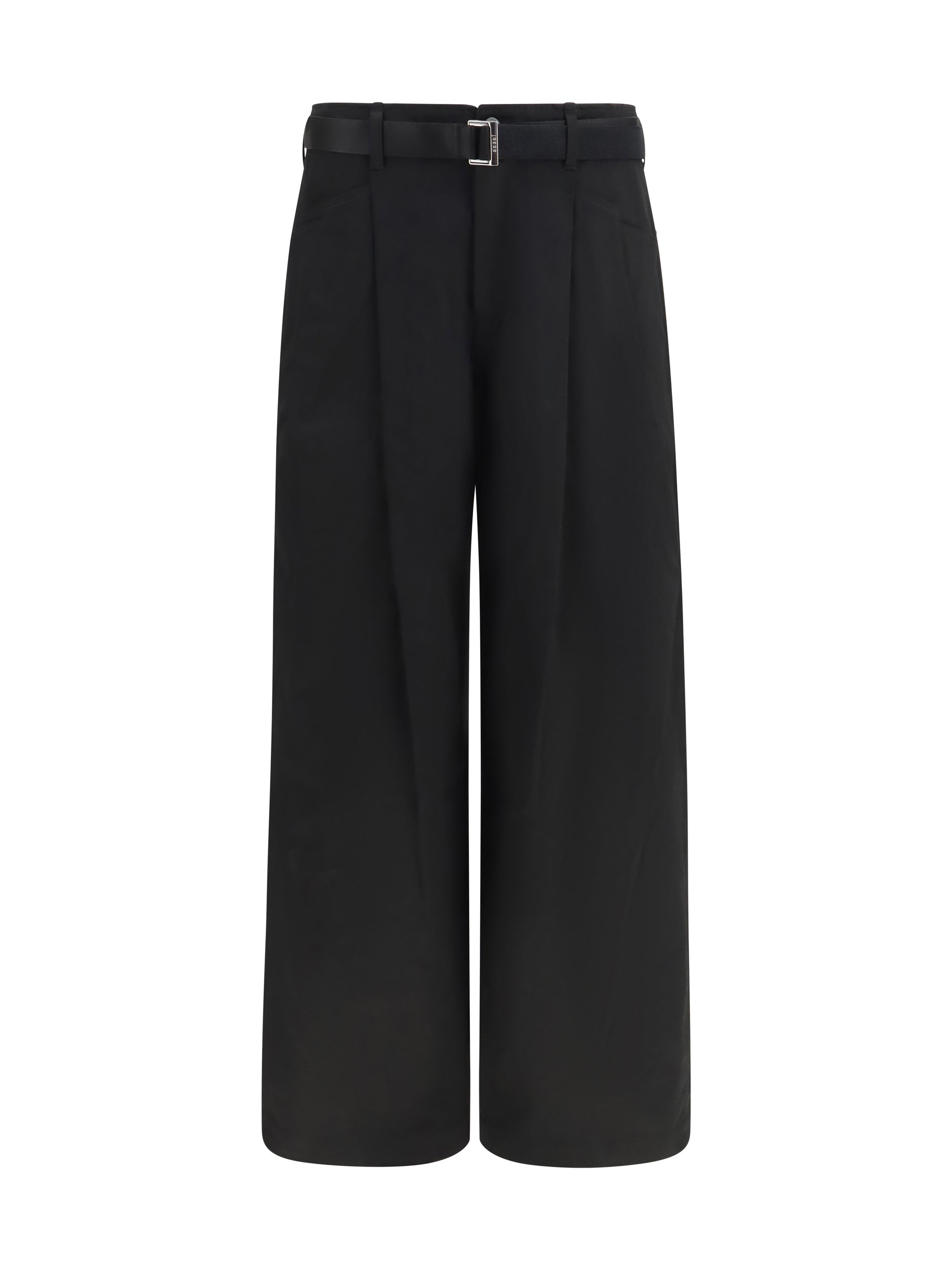 Sacai Wide-Leg Cotton Chino Trousers — Black