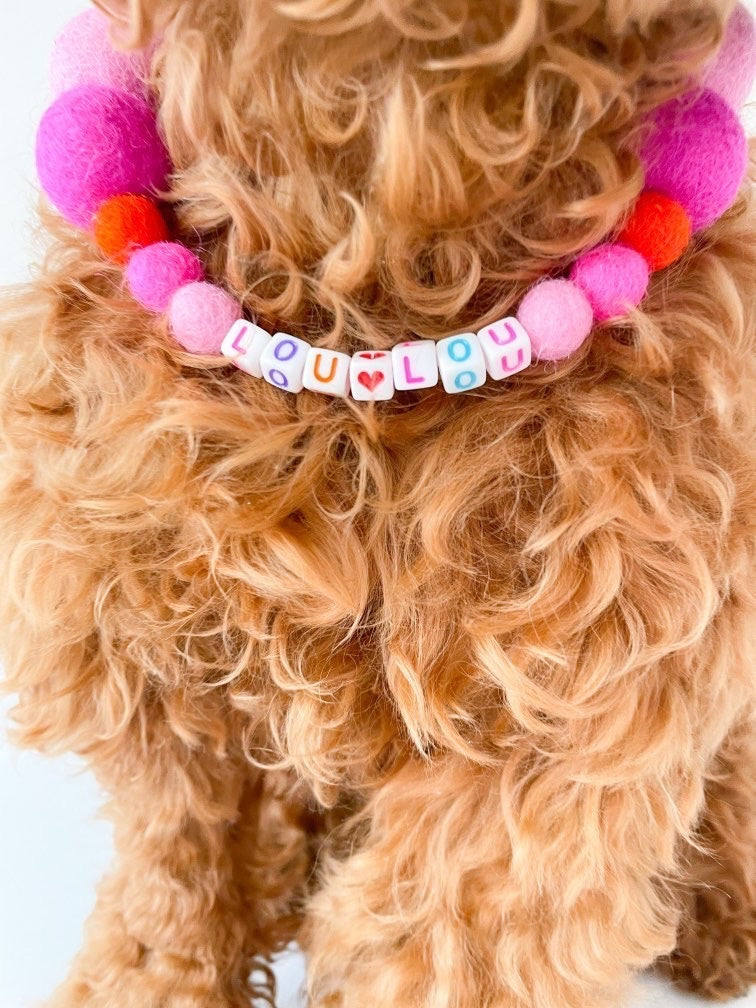 Pink - Personalised Pom Pom Dog Collar