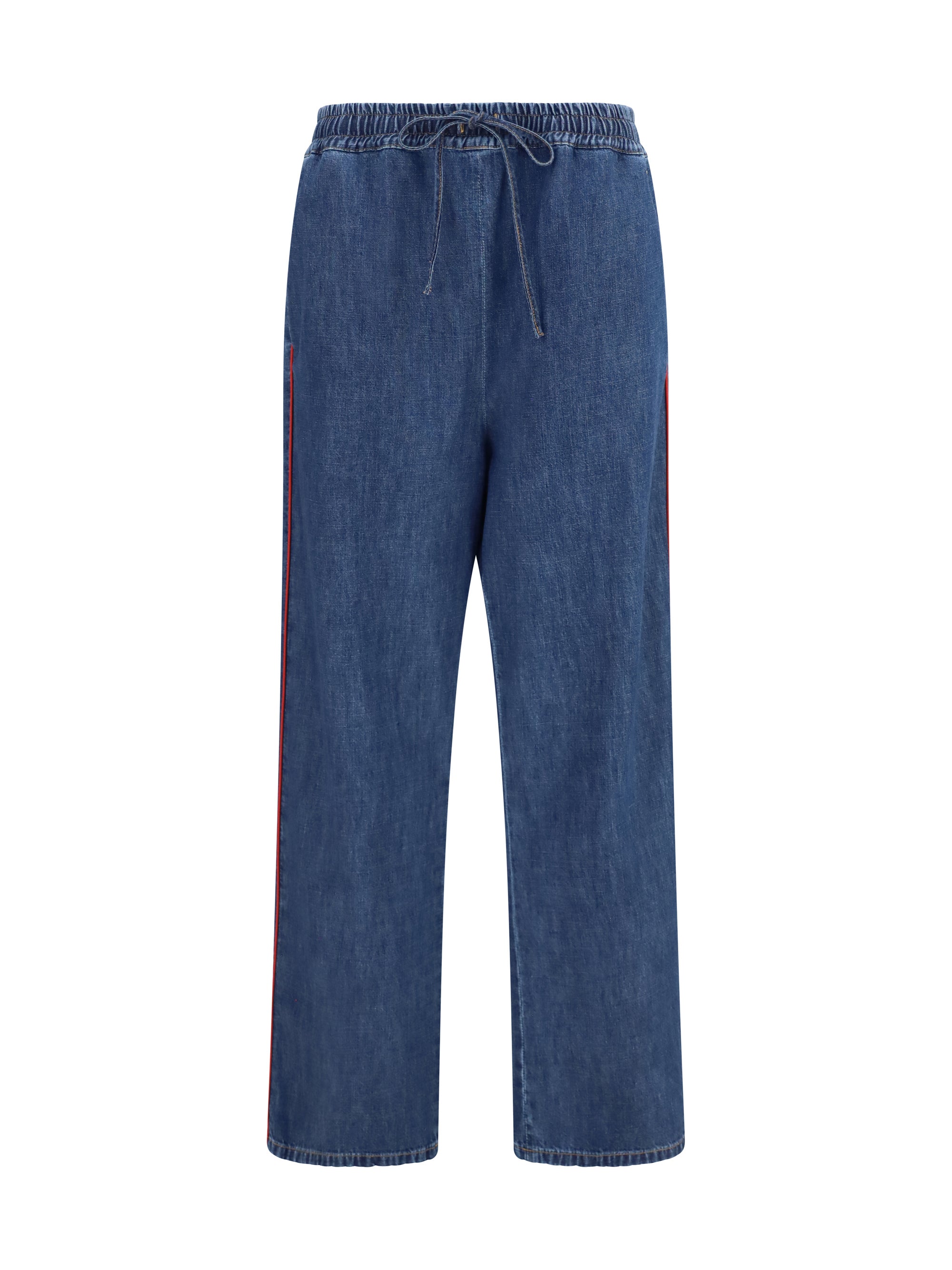 Valentino Wide-Leg Denim with Side Stripe Jeans — Blue