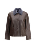 Marni Shearling Collar Leather Jacket — Brown