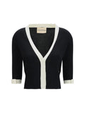 Valentino Bicolor V-Neck Cardigan — Black