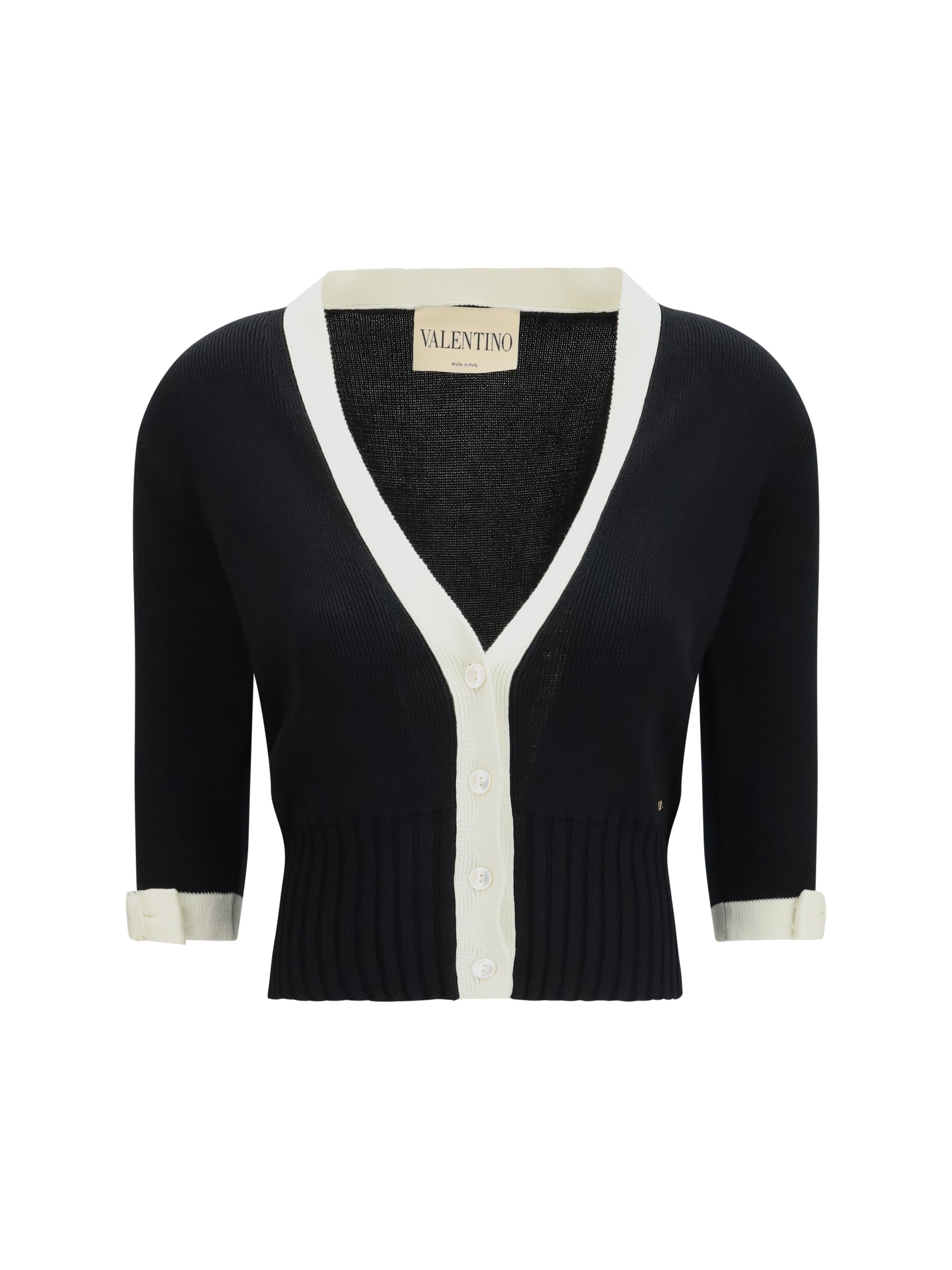 Valentino Bicolor V-Neck Cardigan — Black