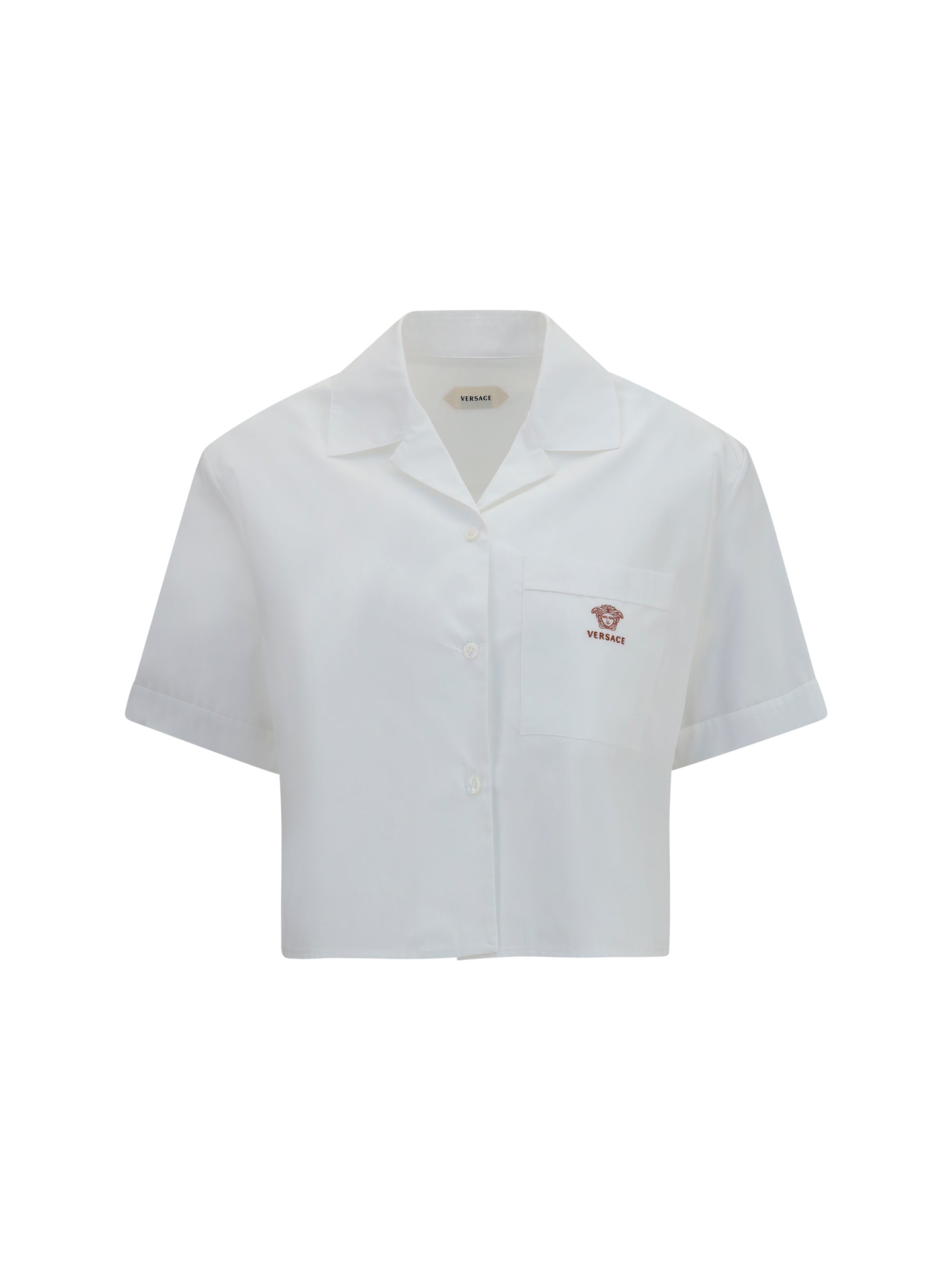 Versace Cropped Cotton Poplin Shirt — White