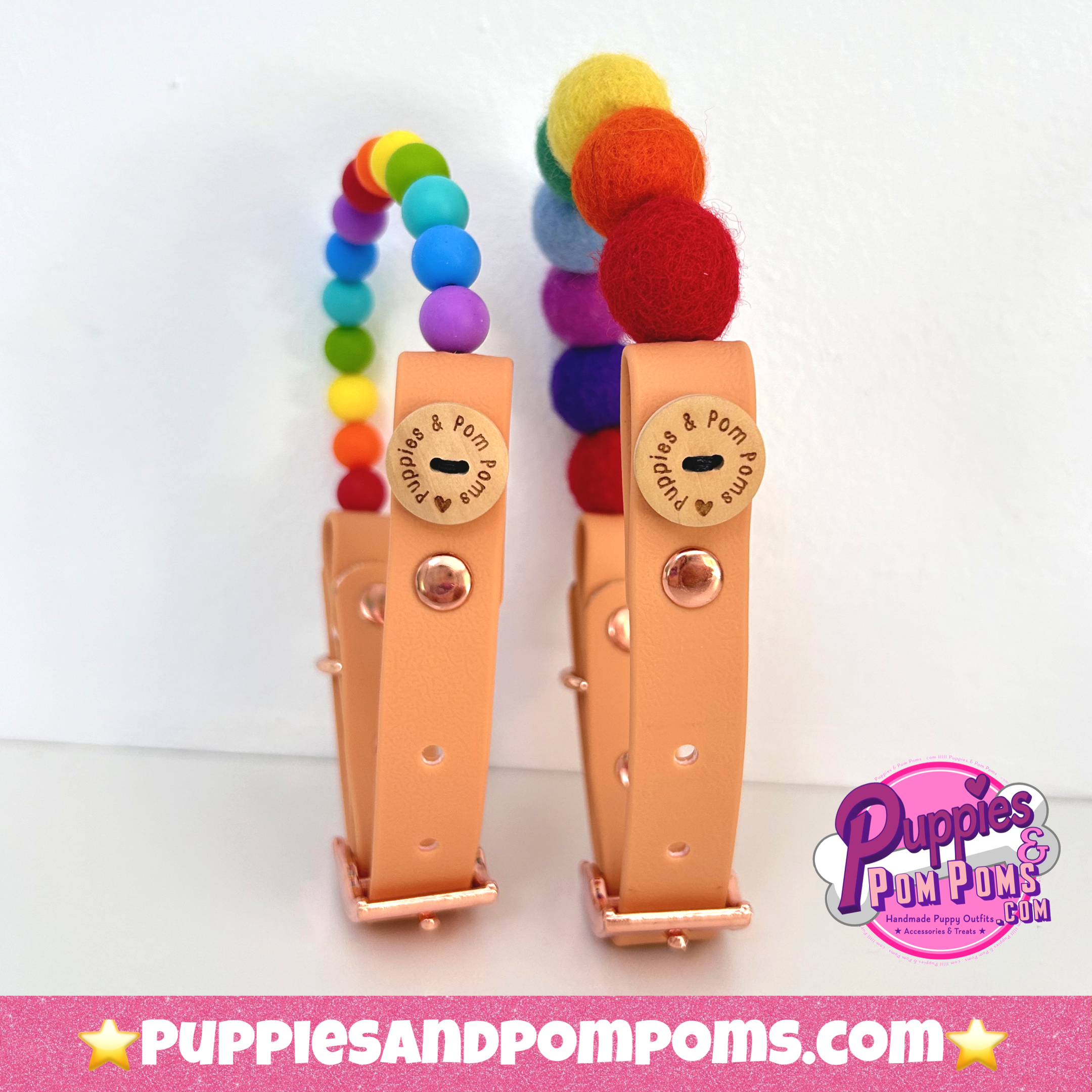Handmade Rainbow Bead Dog Collar Vegan Leather