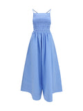 Ganni Ruched Poplin Dress — Blue