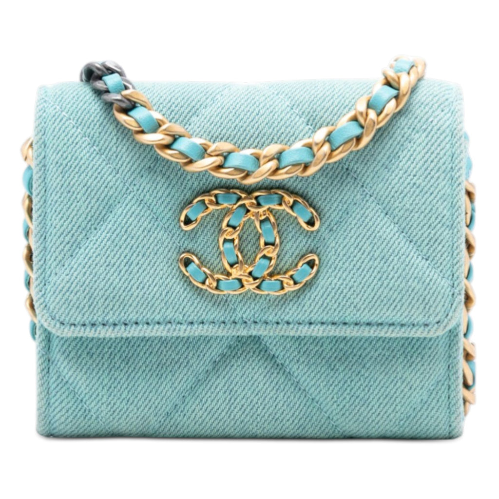Quilted Denim 19 Card Holder with Chain