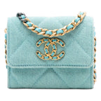 Quilted Denim 19 Card Holder with Chain
