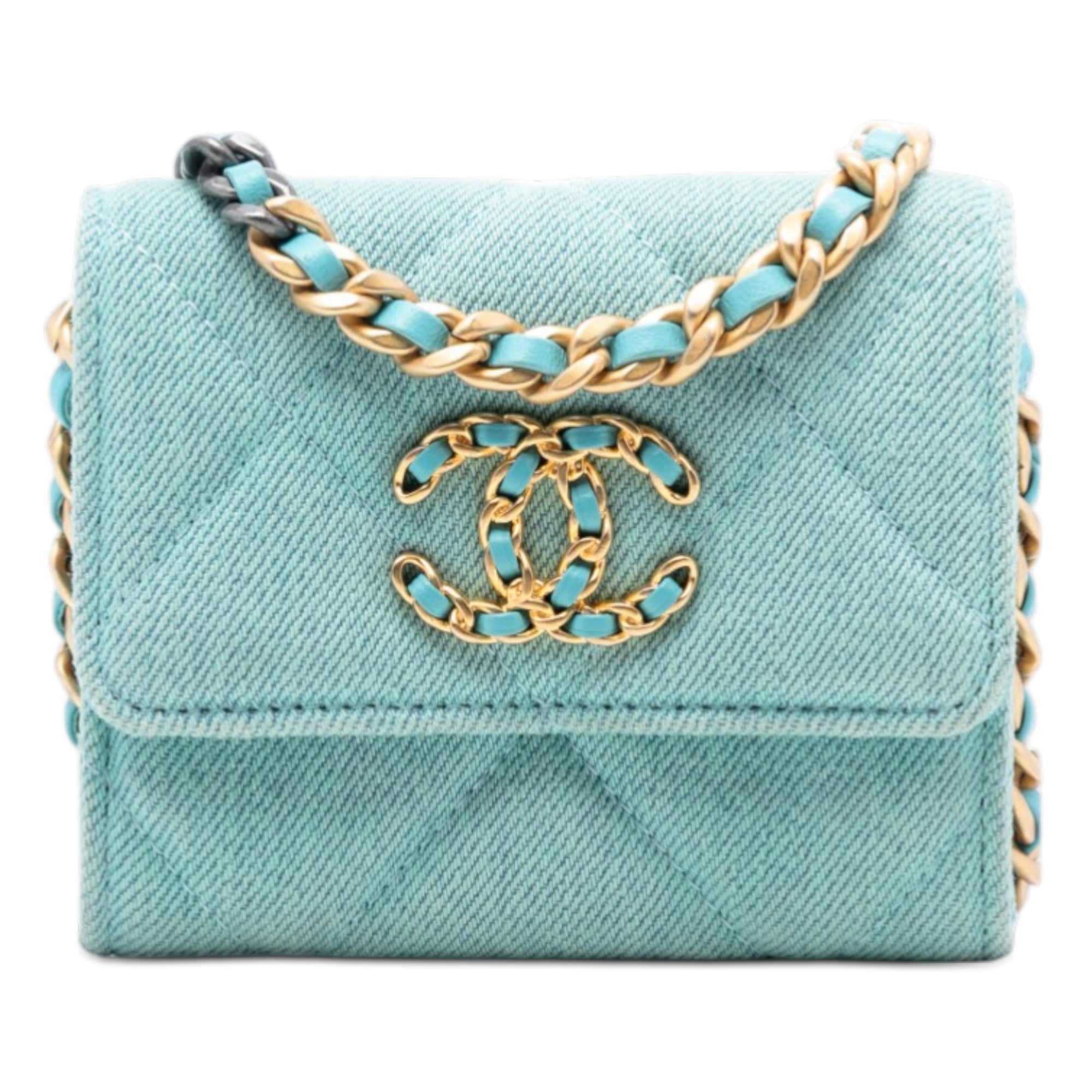 Quilted Denim 19 Card Holder with Chain