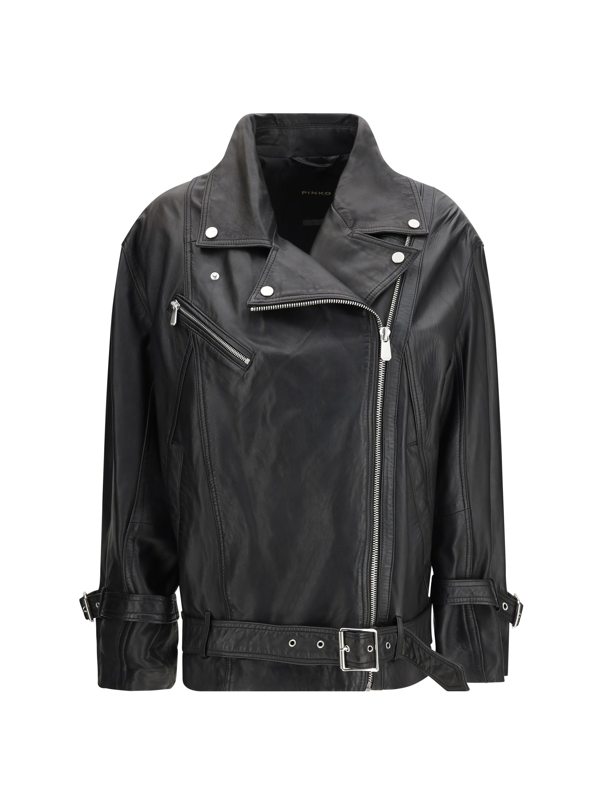 Pinko Leather Biker Jacket — Black