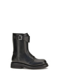 Alexander McQueen Buckle-Strap Calf Leather Boot — Black