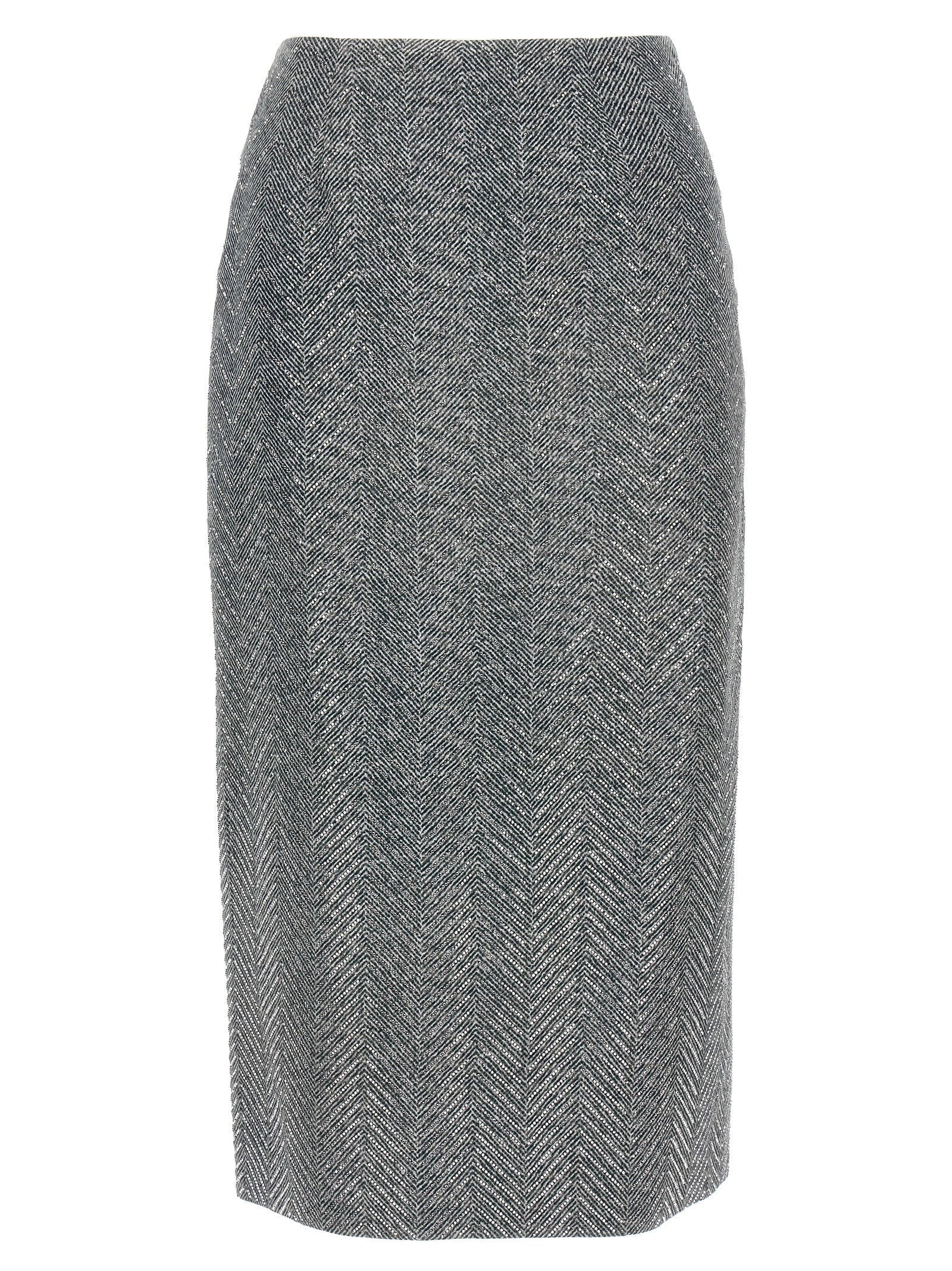 Ermanno Scervino Herringbone Rhinestone Skirt — gray