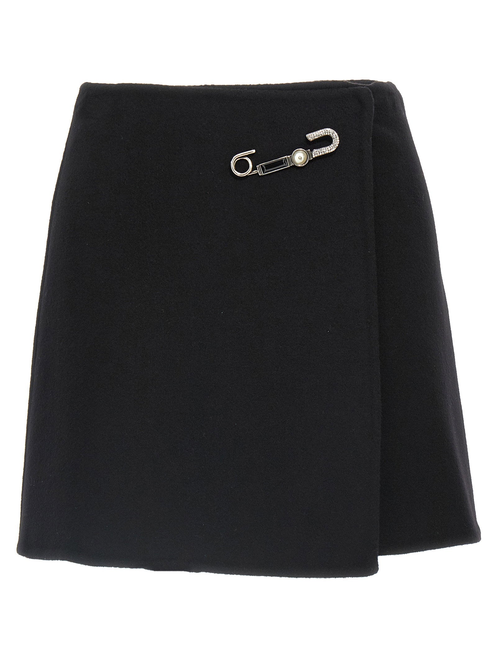Ermanno Scervino Jewel-Pin Virgin Wool Skirt — Black