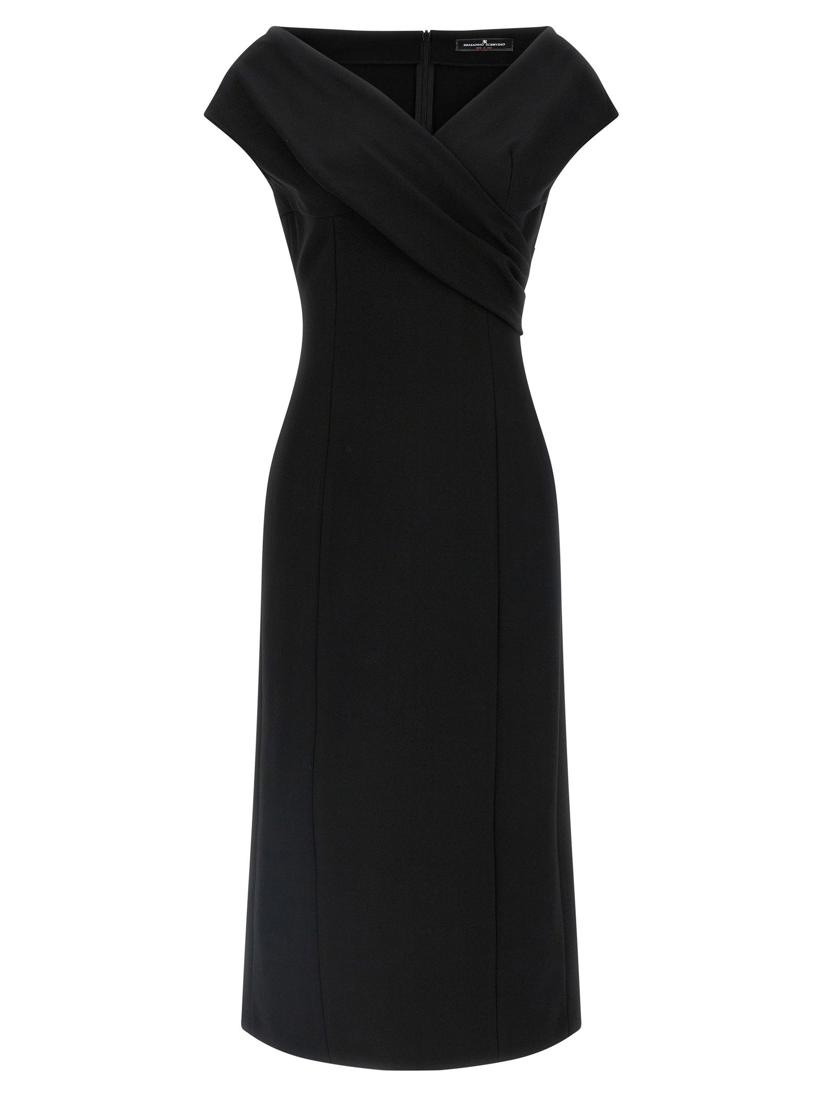 Ermanno Scervino Crossover V-Neck Midi Dress — Black