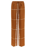 Kiton Graphic-Striped Silk Satin Trousers — Camel