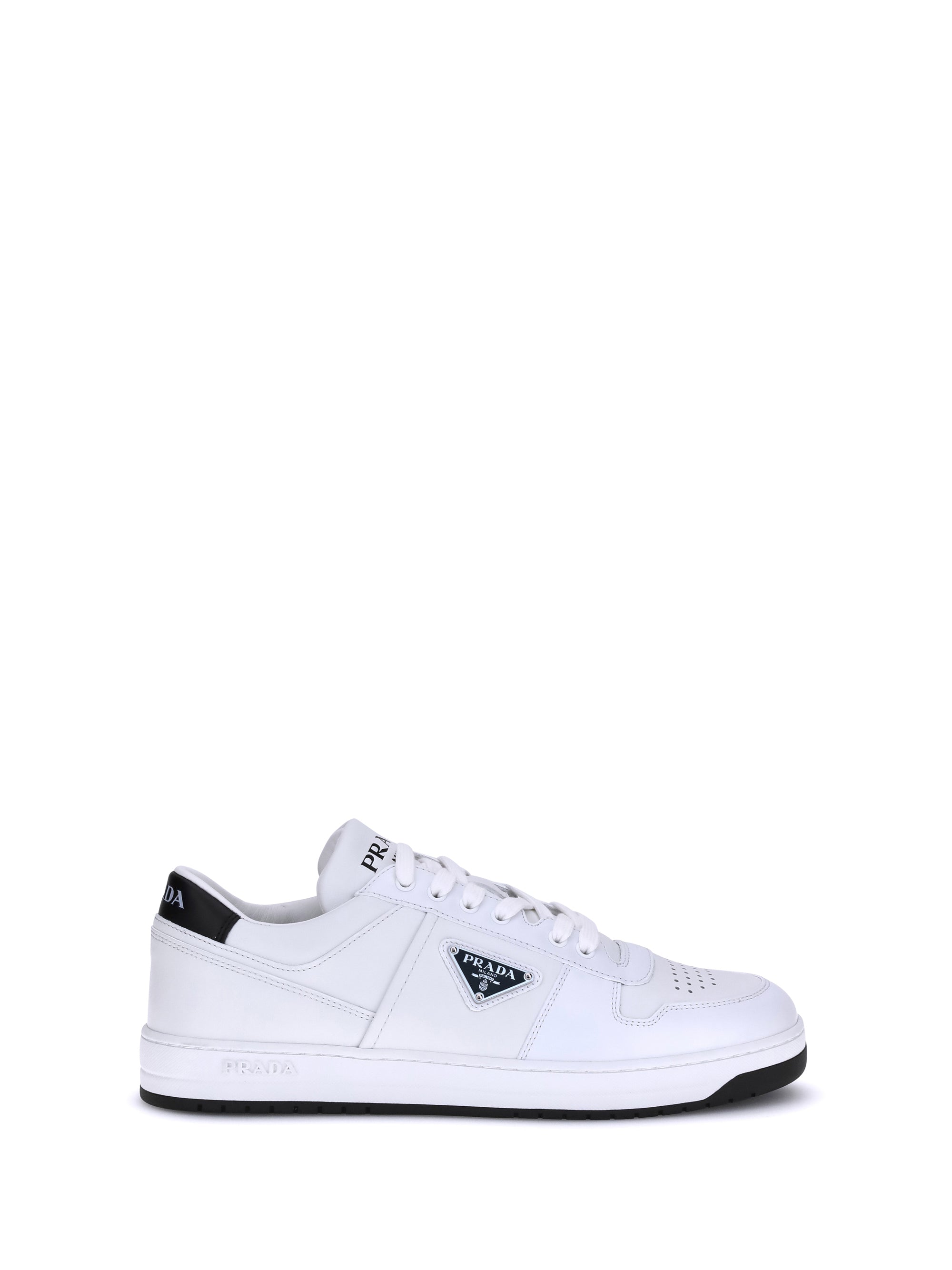 Prada Perforated Leather Lace-Up Sneakers — White