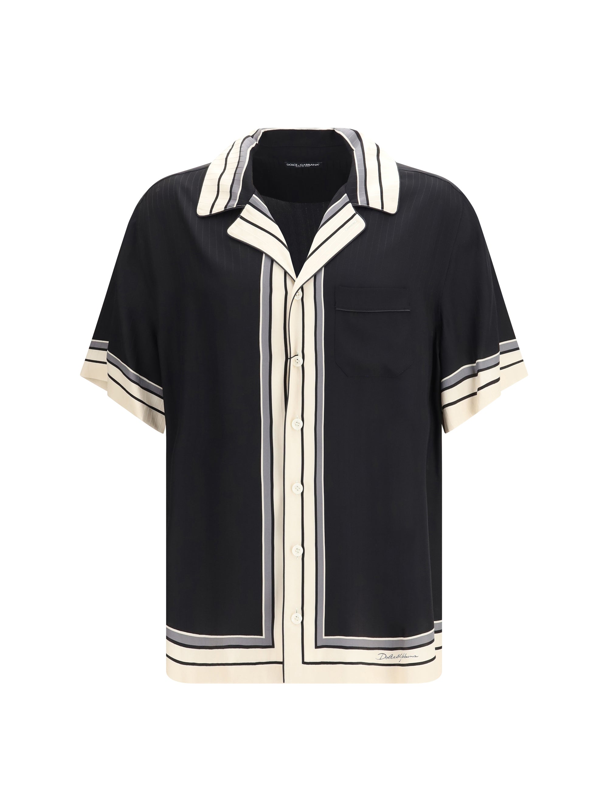 Dolce & Gabbana Striped Logo Silk Shirt — Black