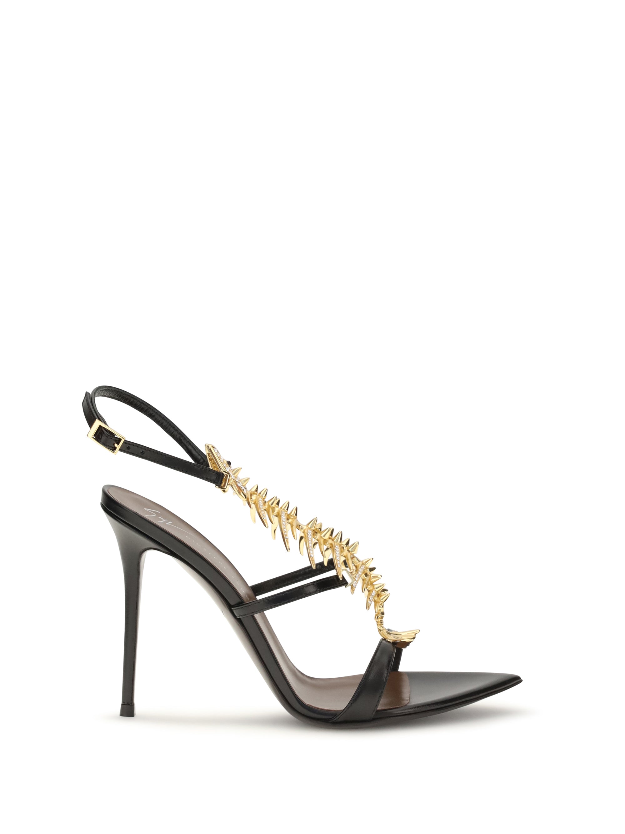 Giuseppe Zanotti Crystal-Embellished Fishbone Sandal Heel — Black