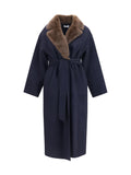 P.A.R.O.S.H. Merino Wool with Fur Collar Coat — Navy