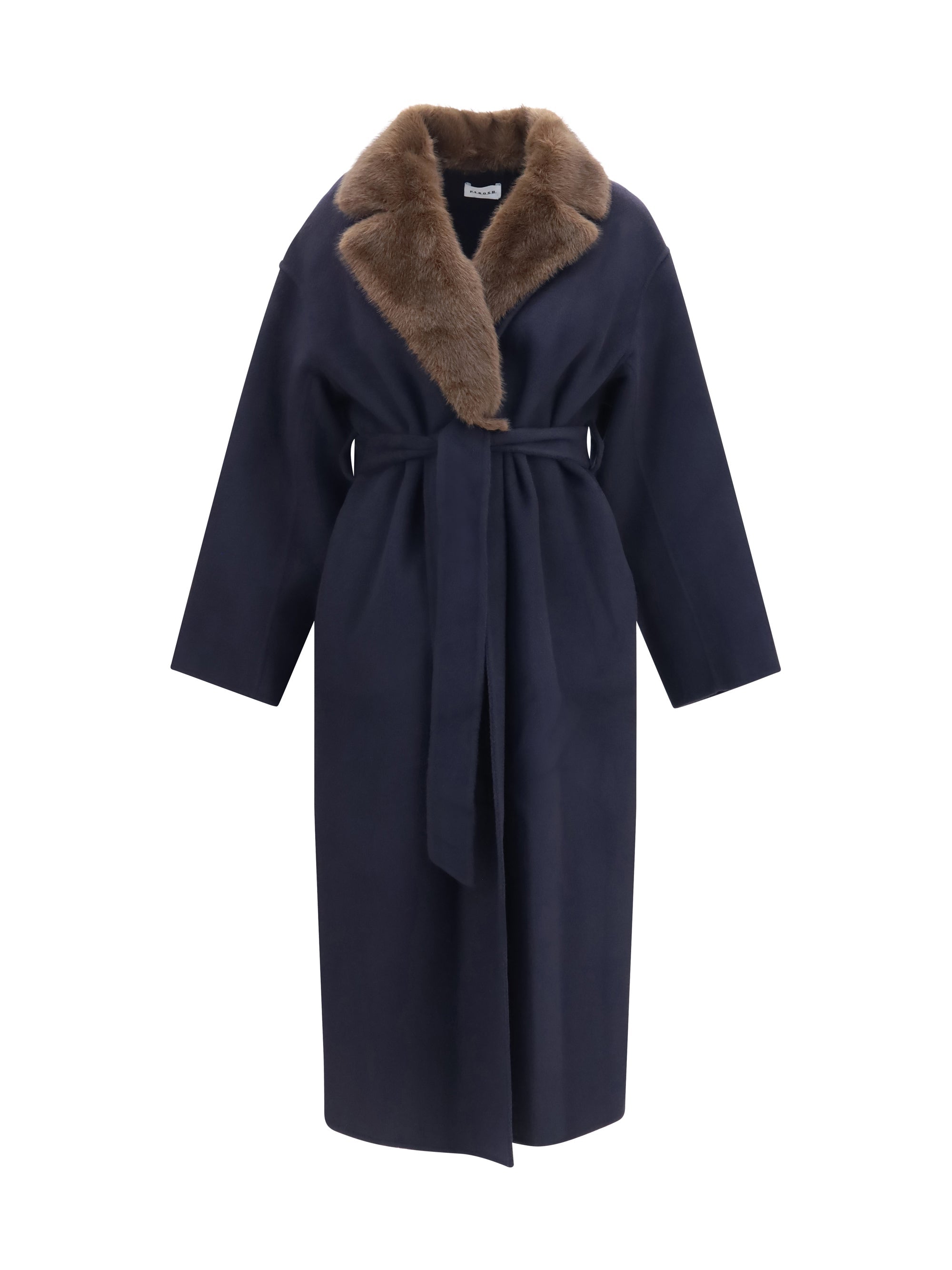 P.A.R.O.S.H. Merino Wool with Fur Collar Coat — Navy