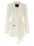 Kiton Double-Breasted Silk Blazer — Cream