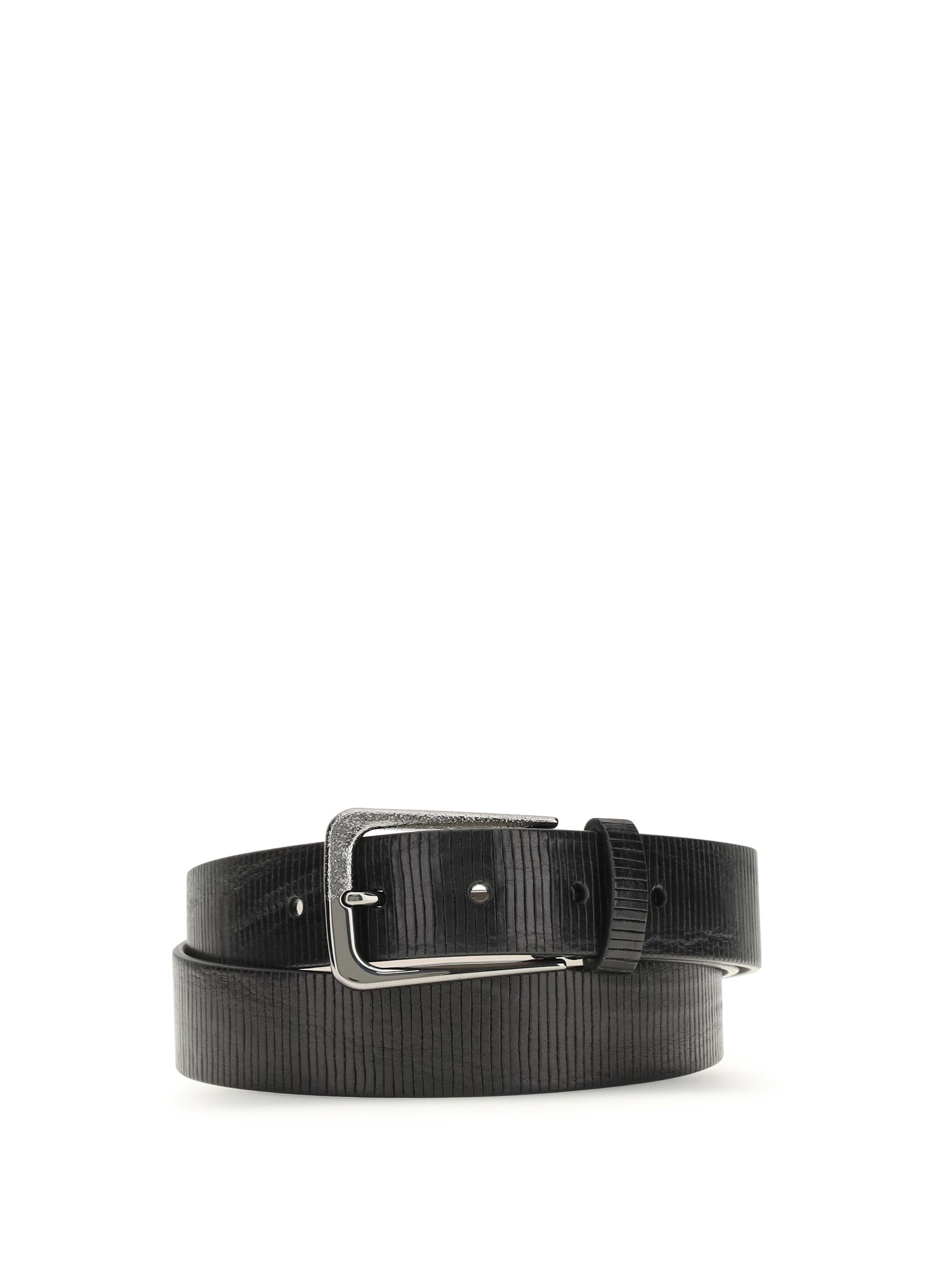 Brunello Cucinelli Hand-Carved Leather Belt — Black