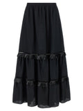 Kiton Fringed Linen Skirt — Black