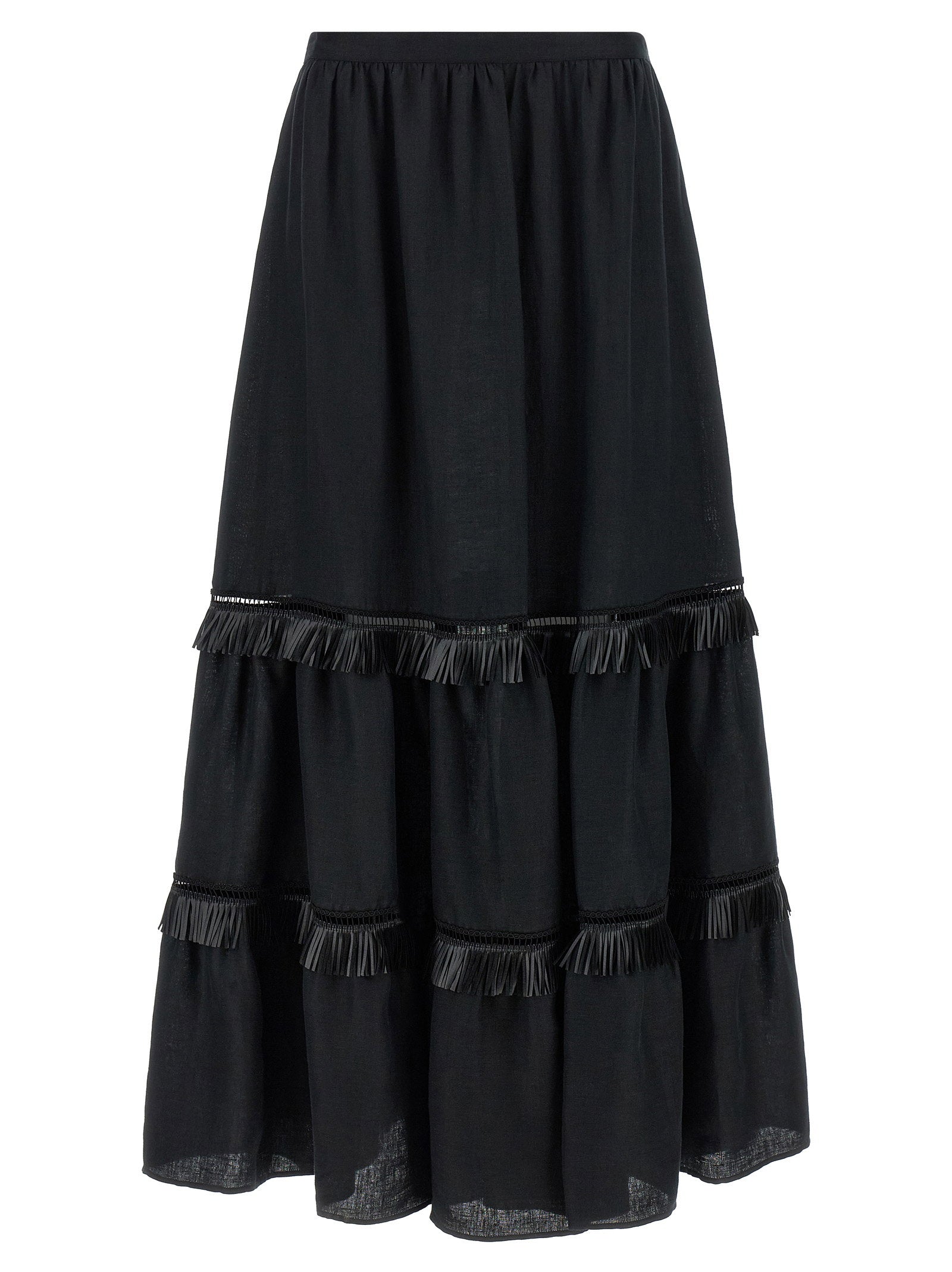 Kiton Fringed Linen Skirt — Black