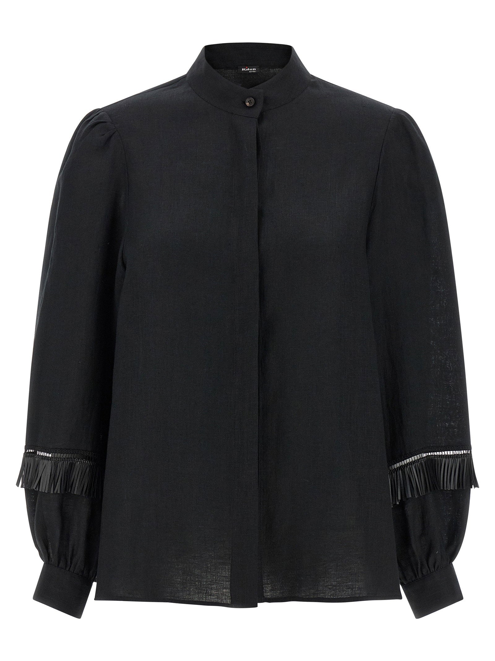 Kiton Linen with Fringe Detail Shirt — Black