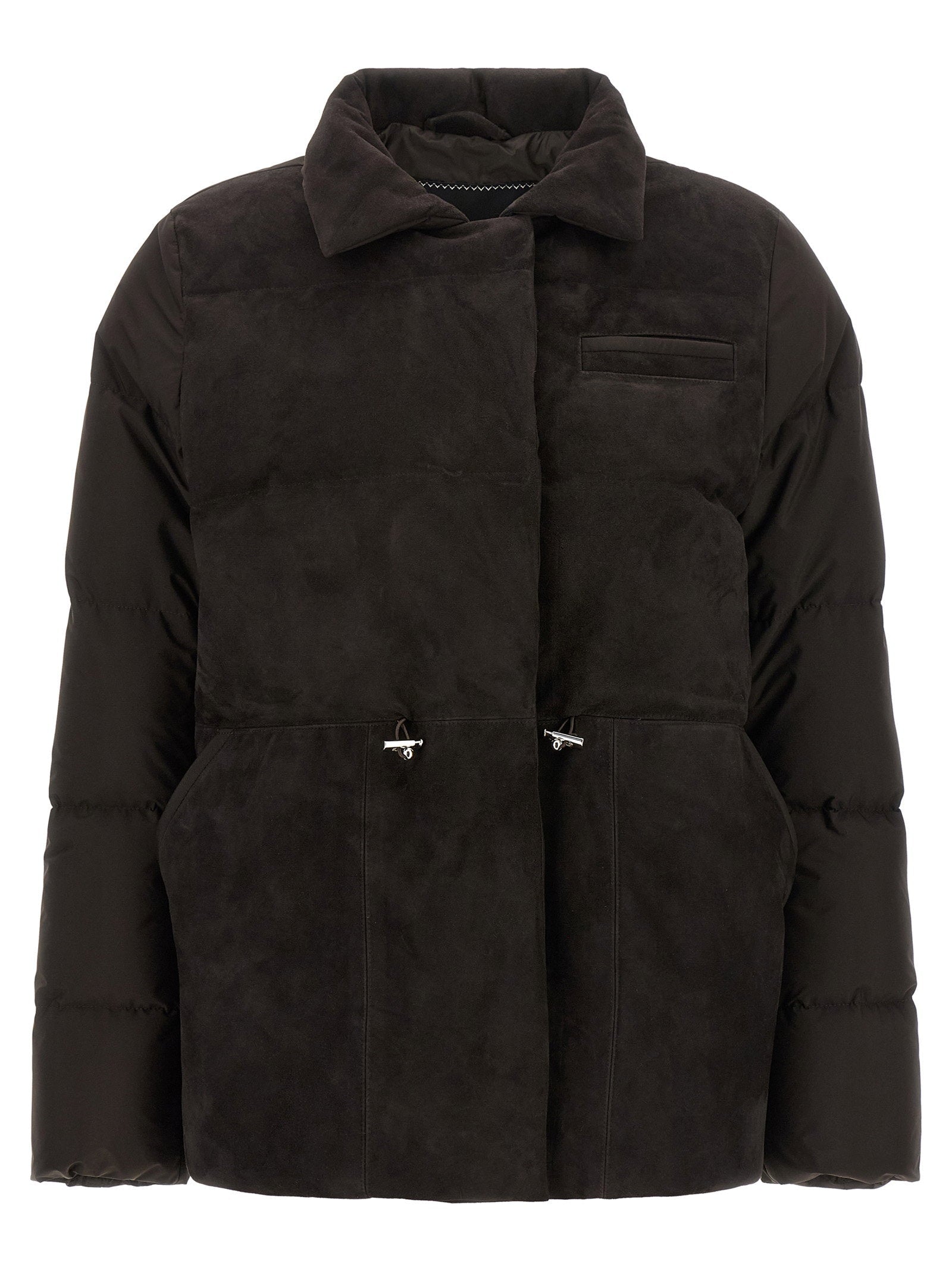 Kiton Suède-Front Drawstring Down Jacket — Black