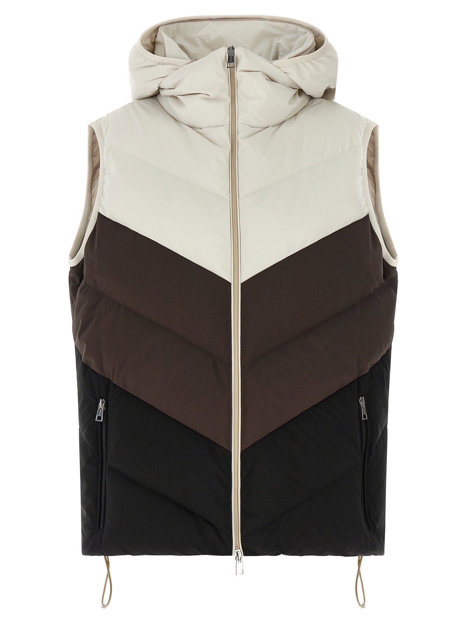 Kiton Chevron-Quilted Color-Block Padded Vest — Black