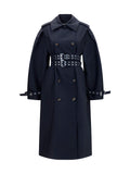 Ganni Double-Breasted Cotton with Double Belt Trench Coat — Black