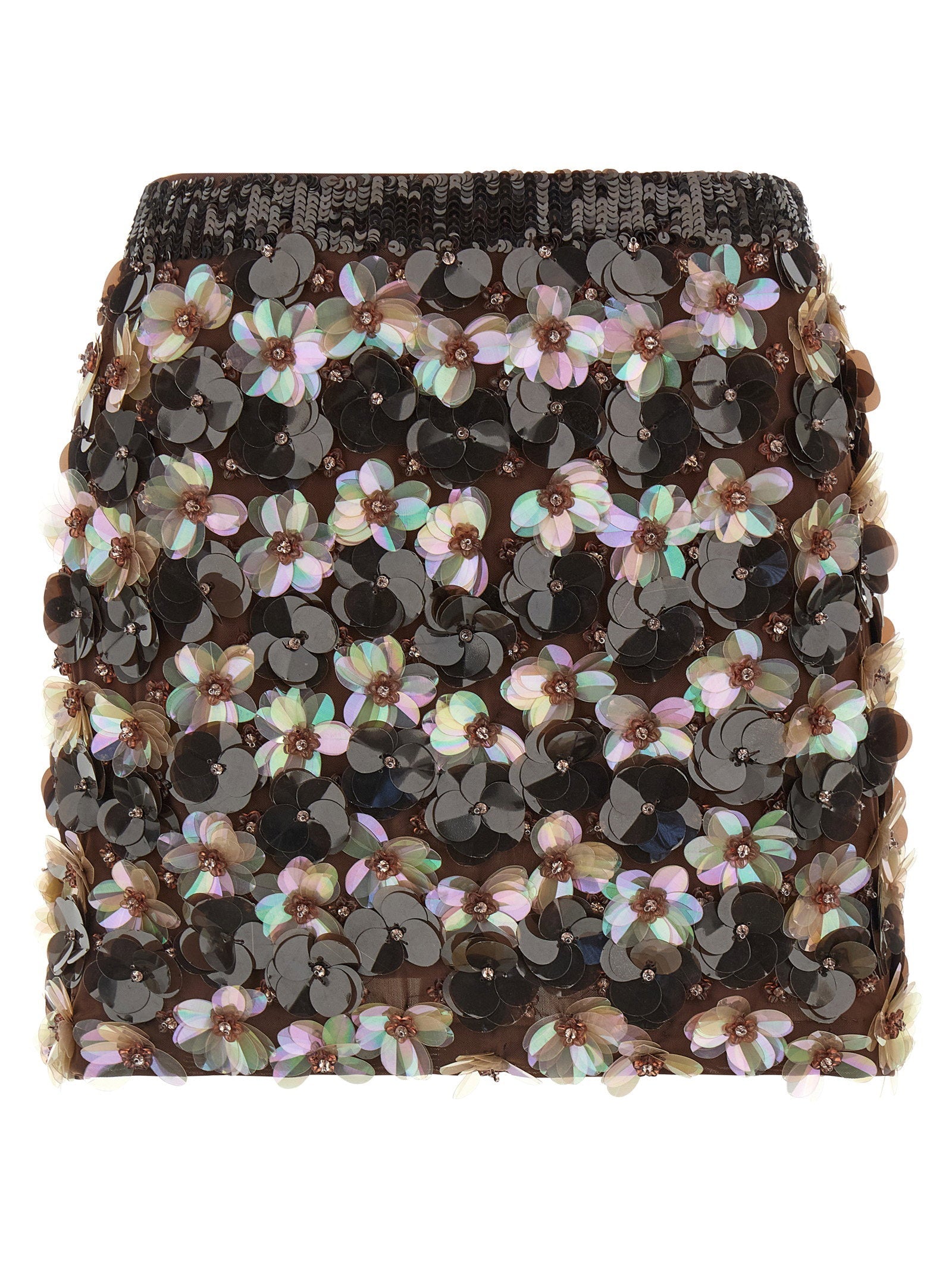 P.A.R.O.S.H. 3D Floral Embroidered Miniskirt — Black