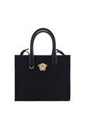 Versace Cotton with Medusa Appliqué Shoulder Bag — Black