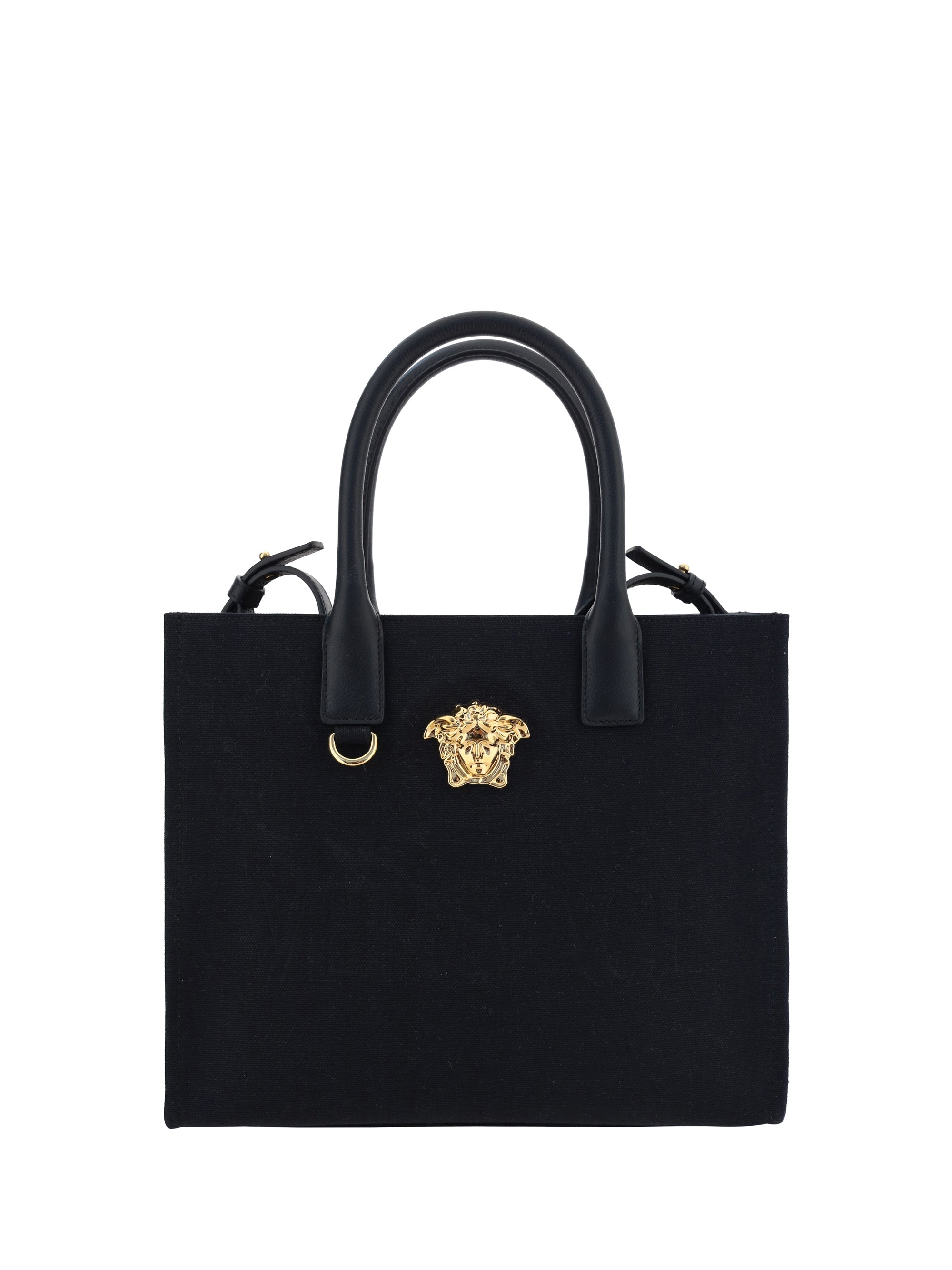Versace Cotton with Medusa Appliqué Shoulder Bag — Black