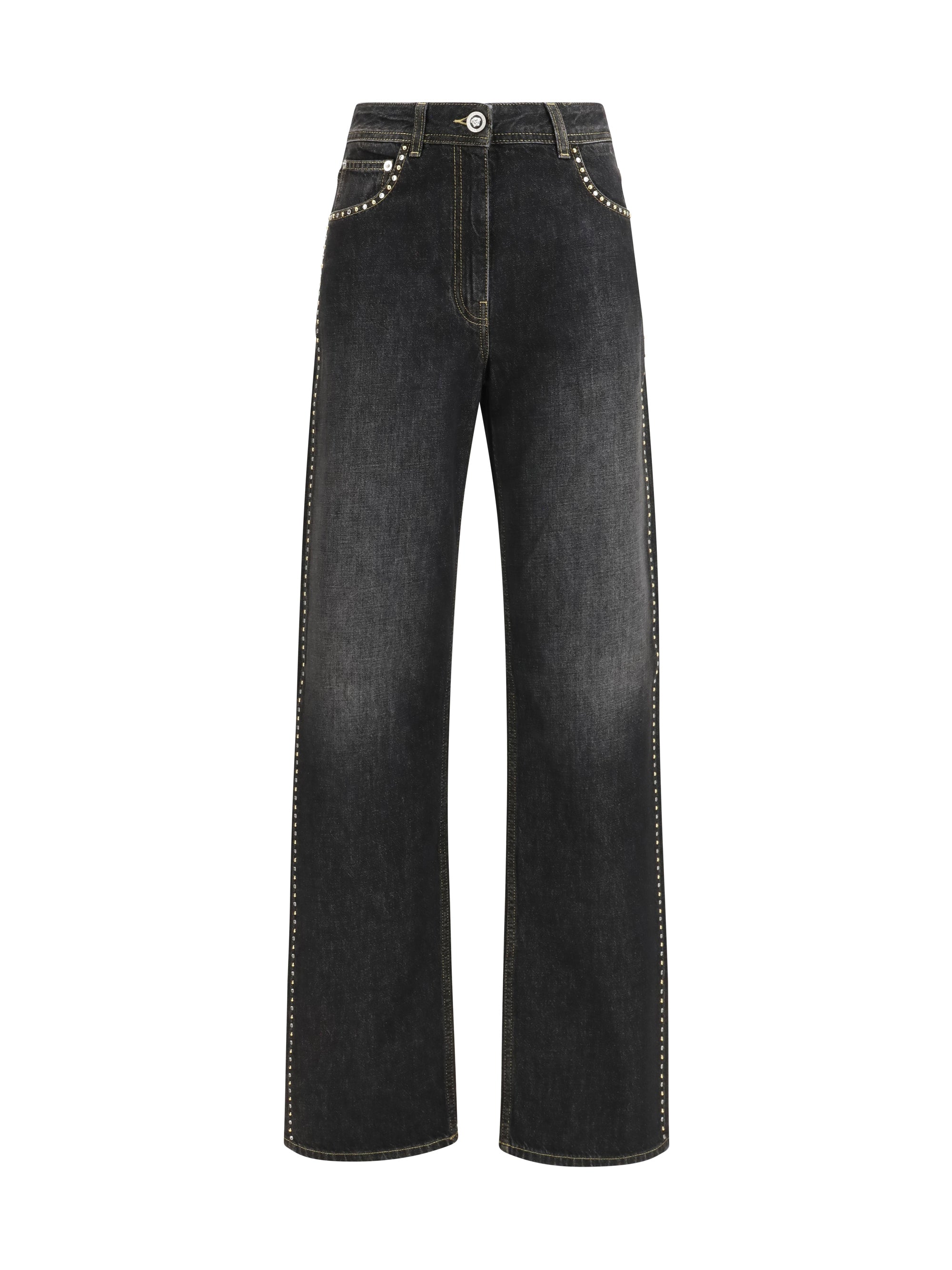 Versace Studded Straight-Leg Jeans — Black