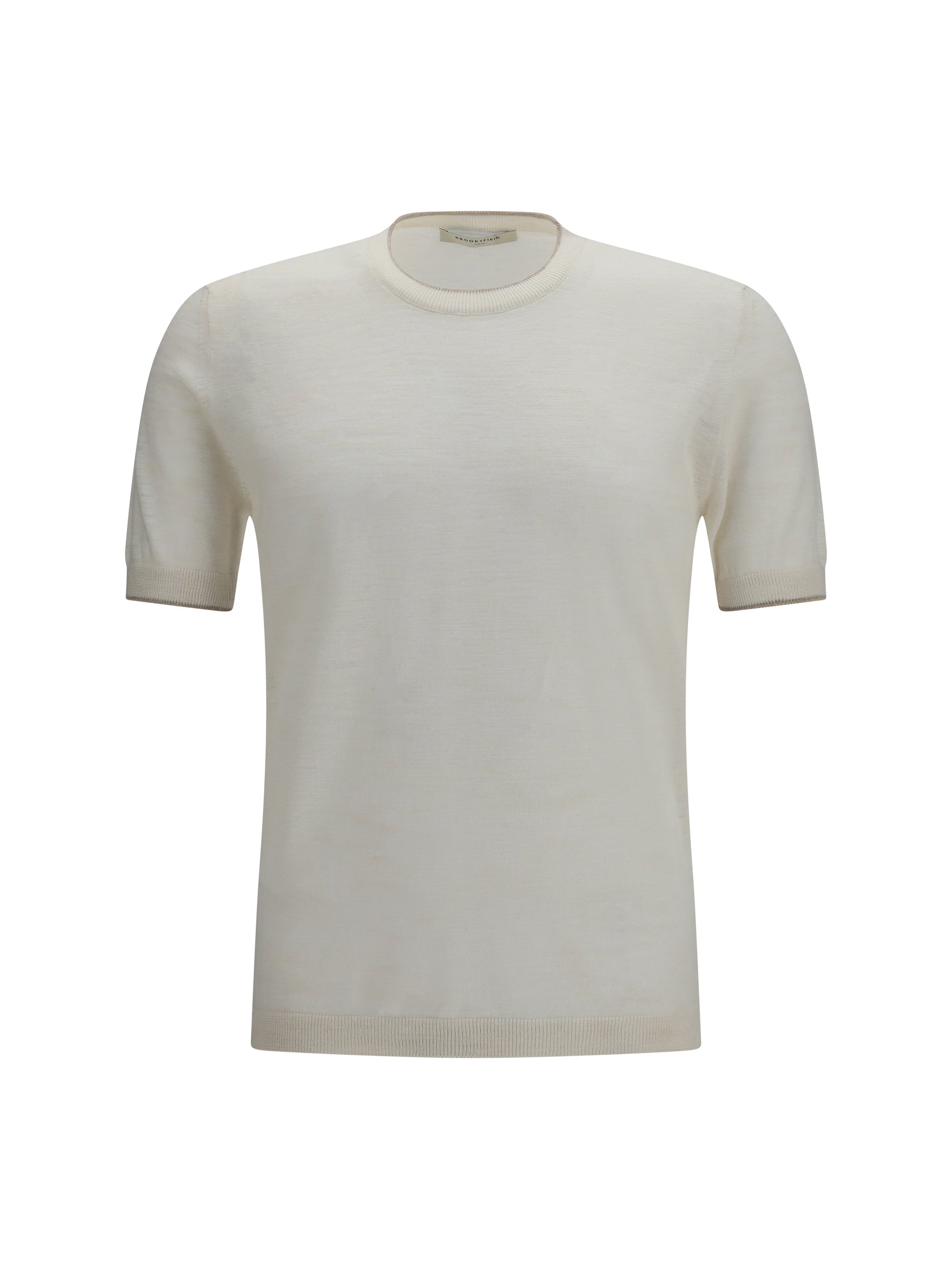 Brooksfield Linen-Blend Crewneck T-Shirt — White