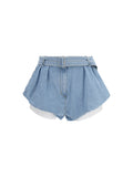 Magda Butrym Flared Denim with Undershorts Denim Shorts — Blue