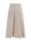 Brunello Cucinelli Cotton Poplin with Monili Detail Skirt — Beige