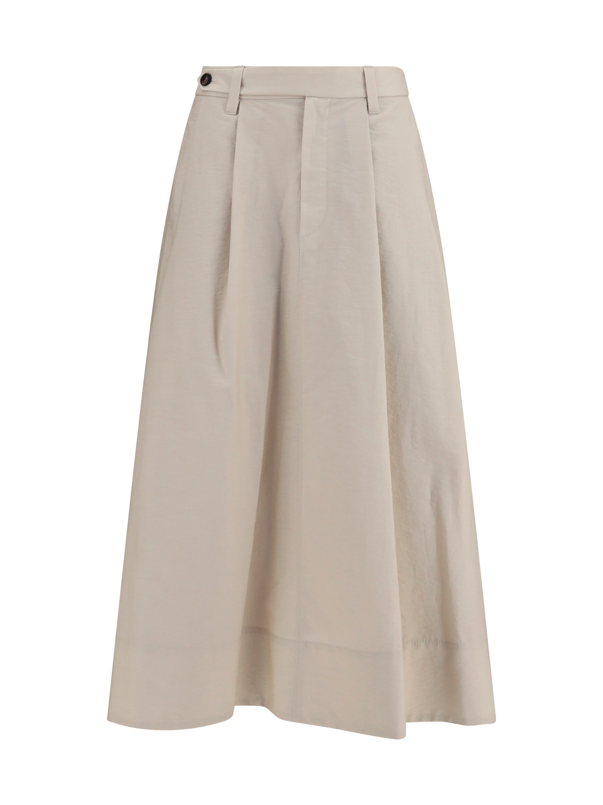 Brunello Cucinelli Cotton Poplin with Monili Detail Skirt — Beige