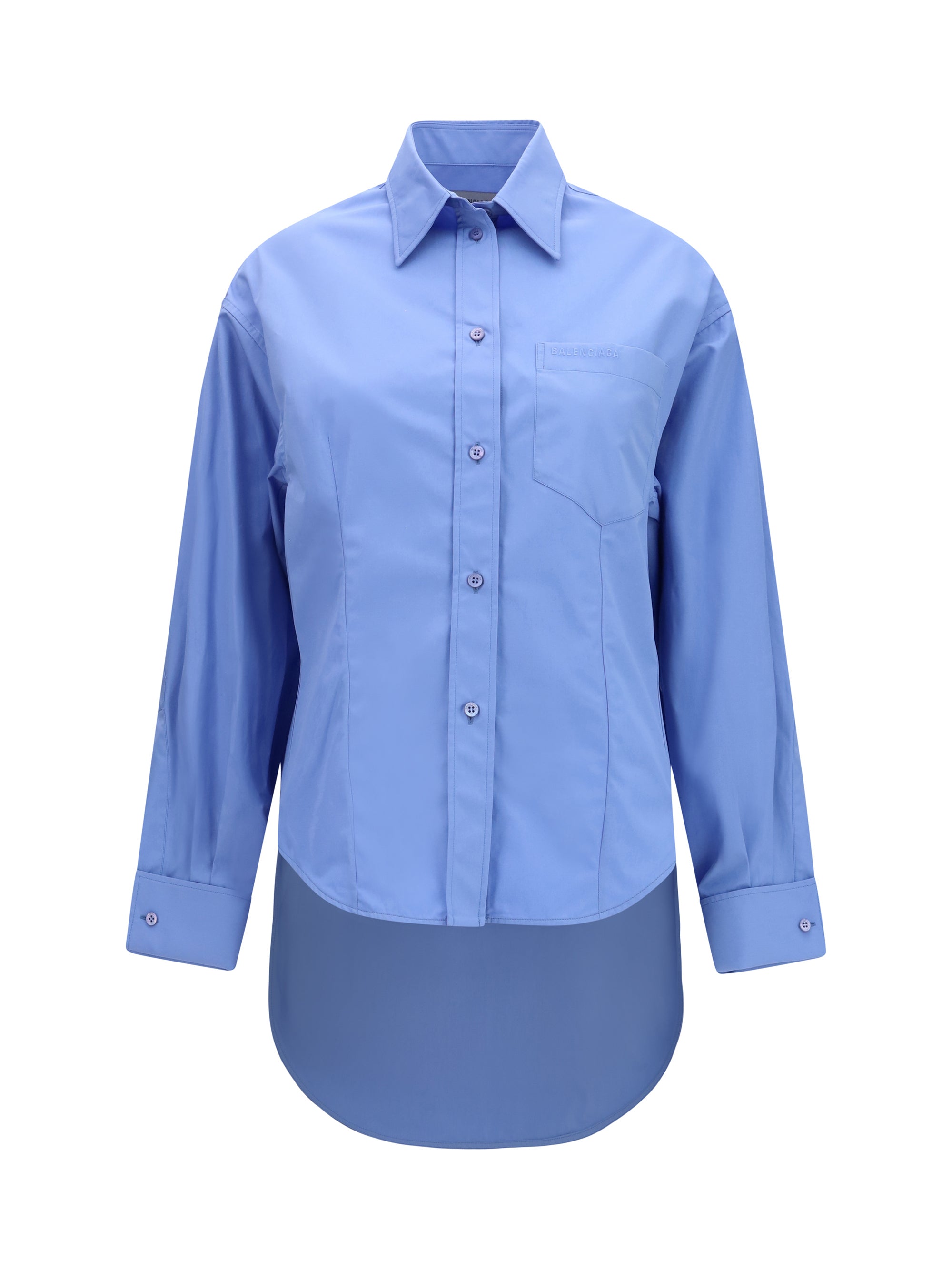 Balenciaga Asymmetric Colorblock Cotton-Silk Shirt — Blue