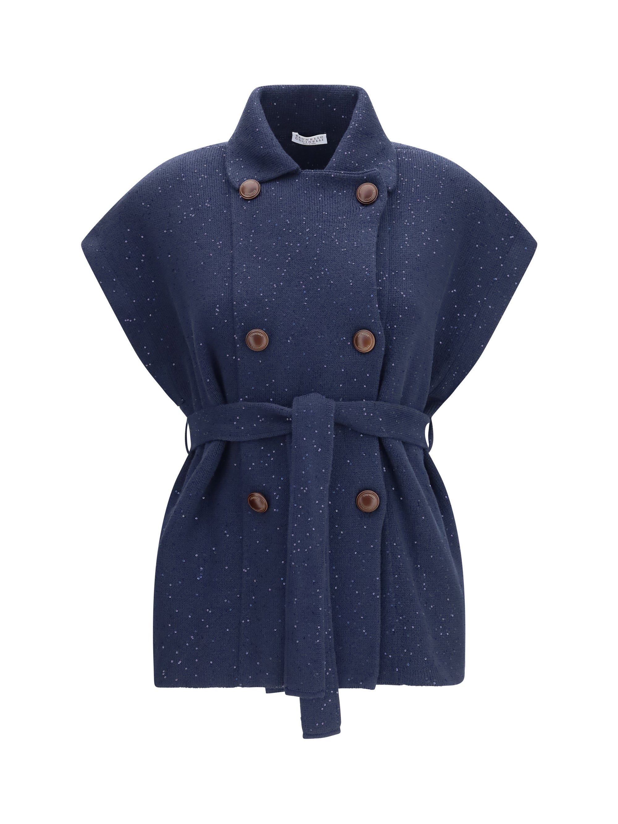 Brunello Cucinelli Double-Breasted Sequin Vest — Navy