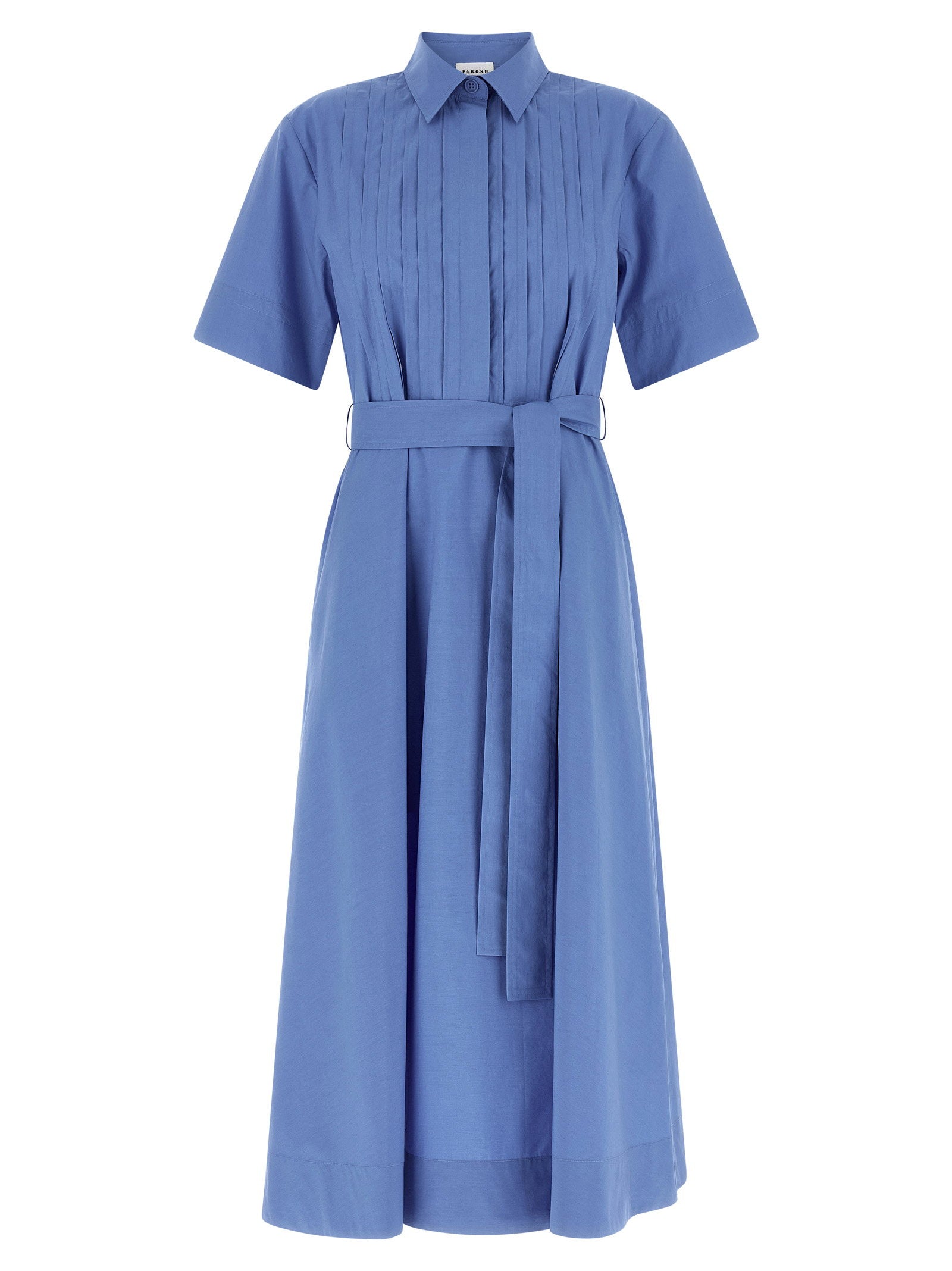 P.A.R.O.S.H. Pleated Cotton Poplin Dress — blue