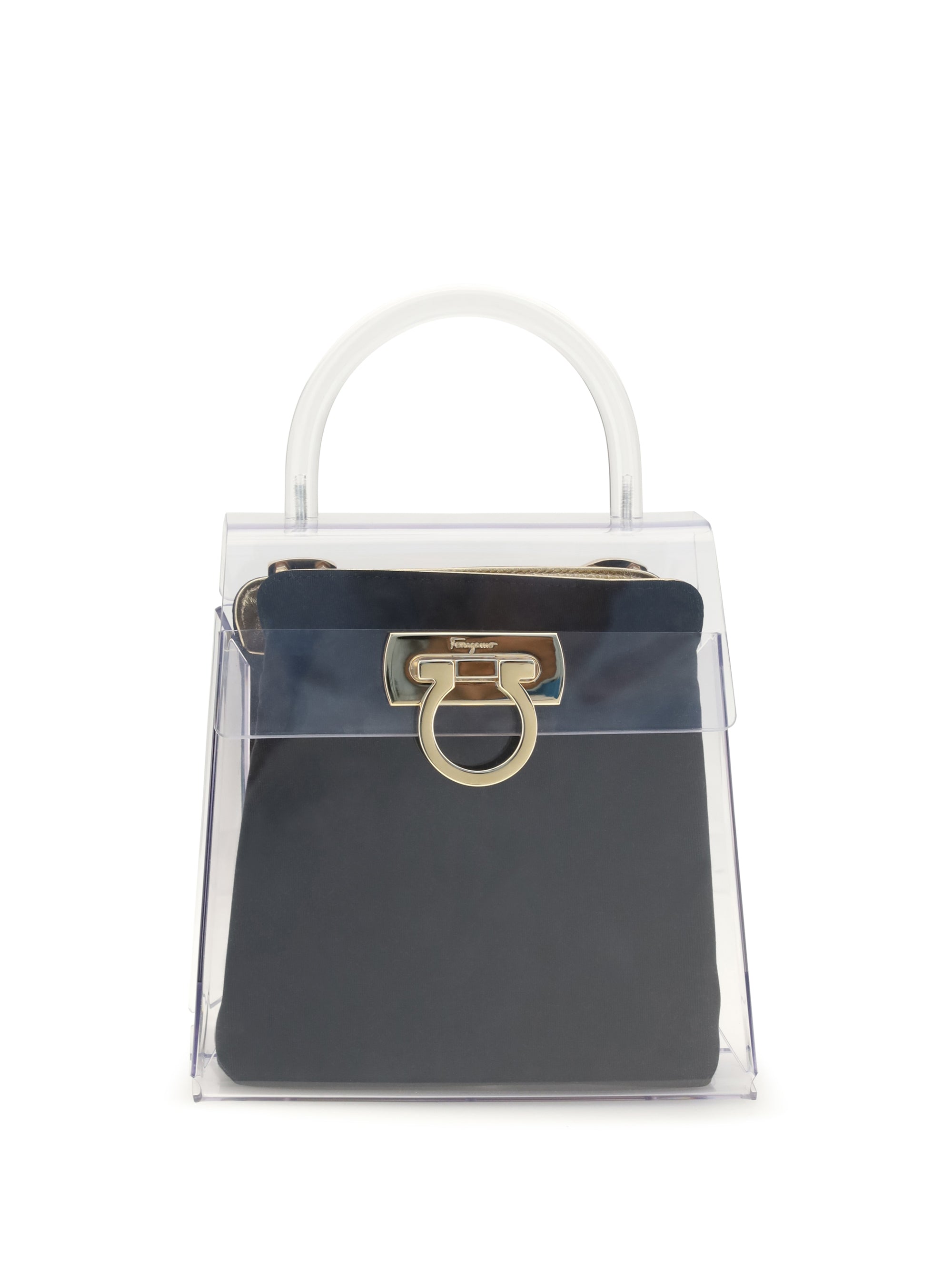 Ferragamo PVC and Leather Top Handle Bag — Black