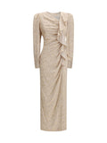 Alessandra Rich Jacquard Draped with Flounces Dress — Cream