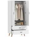 Deep 2-Door Wardrobe with Hanging Rail and 2 Drawers, 80 x 54 x 180 cm, White